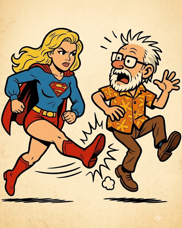 Supergirl pateando a James Gunn